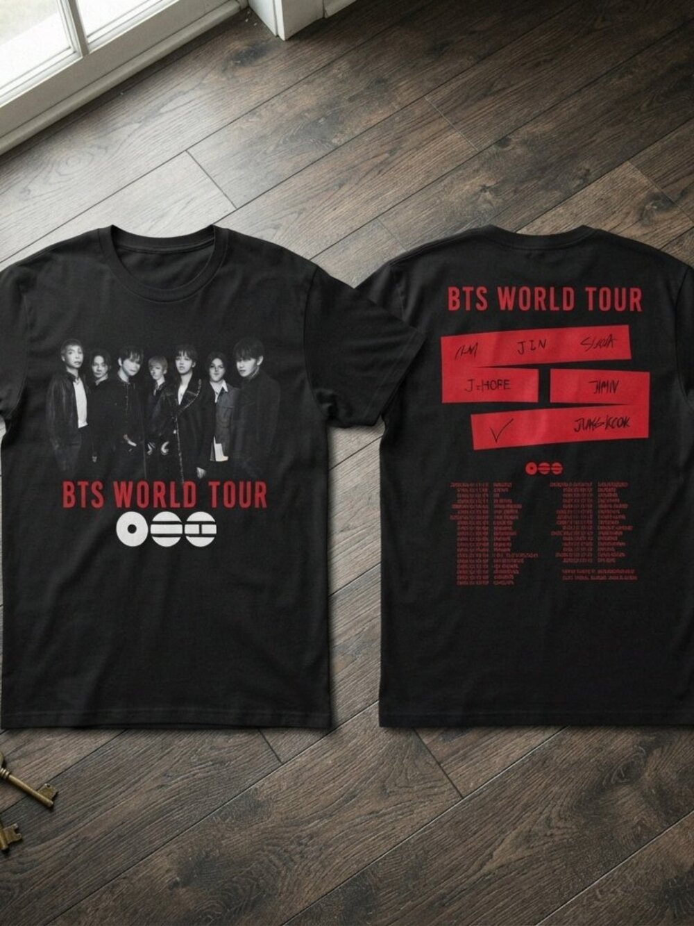 BTS World Tour Vintage Kpop Concert Graphic Black T-Shirt